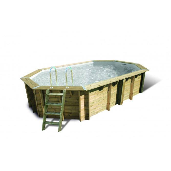 Piscina de madera octogonal alargada Ubbink Océa, 610 x 400 x 130 cm - Imagen 2