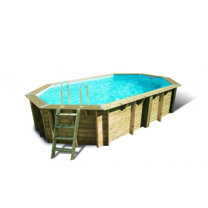 Piscina de madera octogonal alargada Ubbink Océa, 610 x 400 x 130 cm - Imagen 1